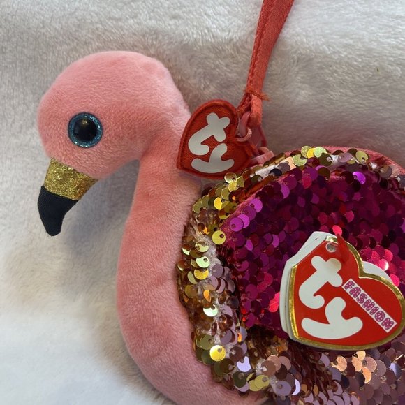 TY Bling‎ Bag/Sequin Wristlet GILDA Easter Pink Flamingo - Picture 2 of 12